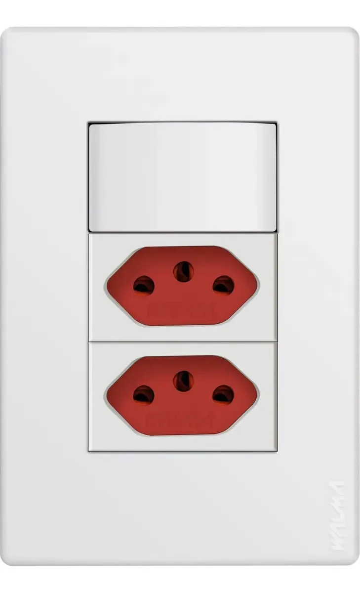 Conjunto de Tomada Walma Modular Com 2 Tomadas 20A e Interruptor Branco
