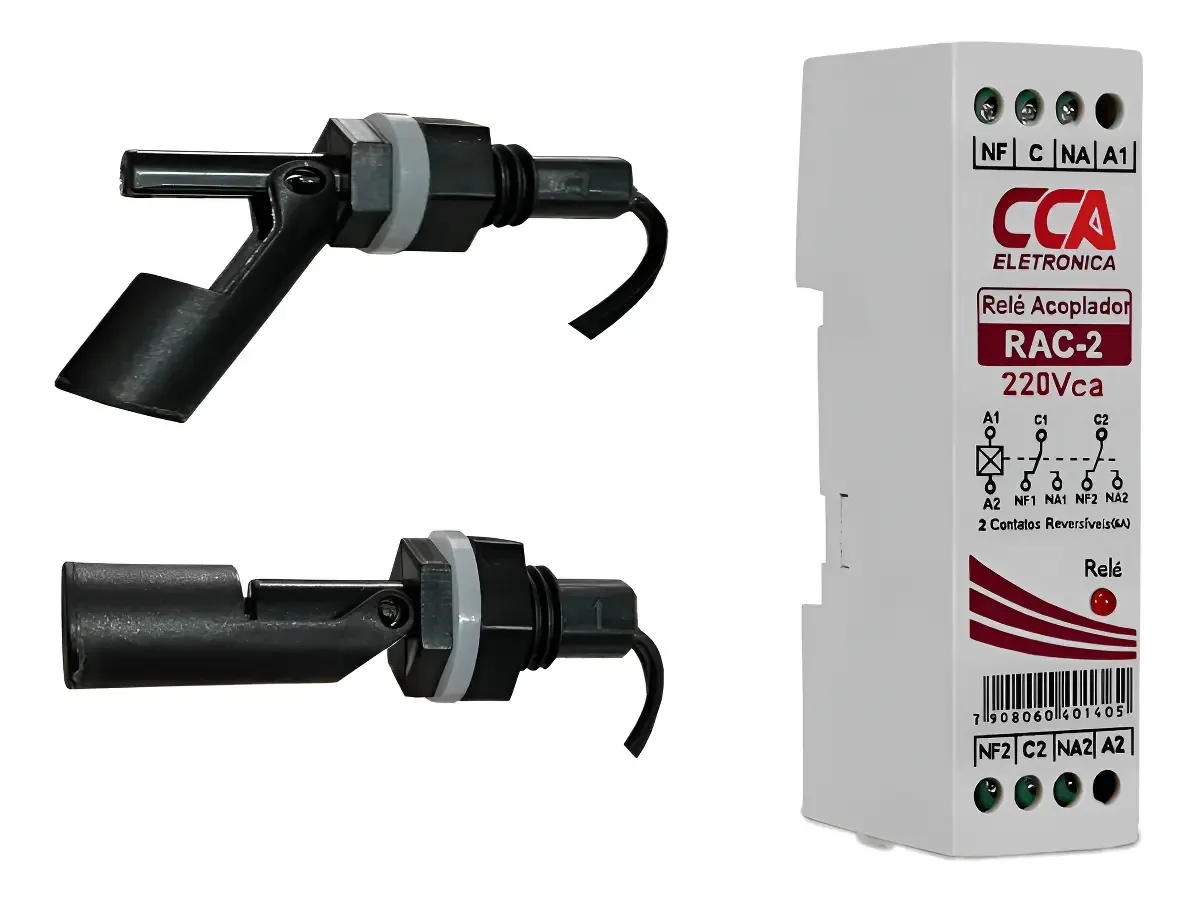 Kit 2 Sensor Micro Boia Lateral Nível + Rele Acoplador