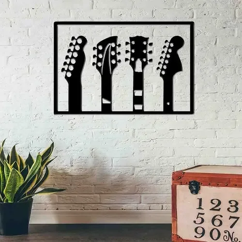 Quadro Decorativo Instrumentos Musicais Mdf 3mm Cor da armação Preto