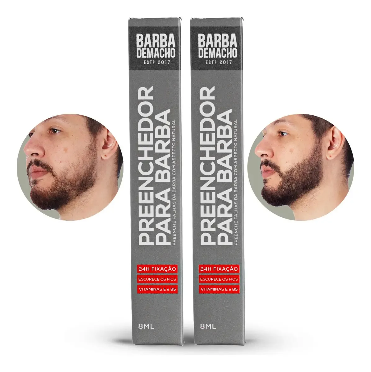 Kit 2 Preenchedor Para Escurecer Barba Cabelo Preto 8ml