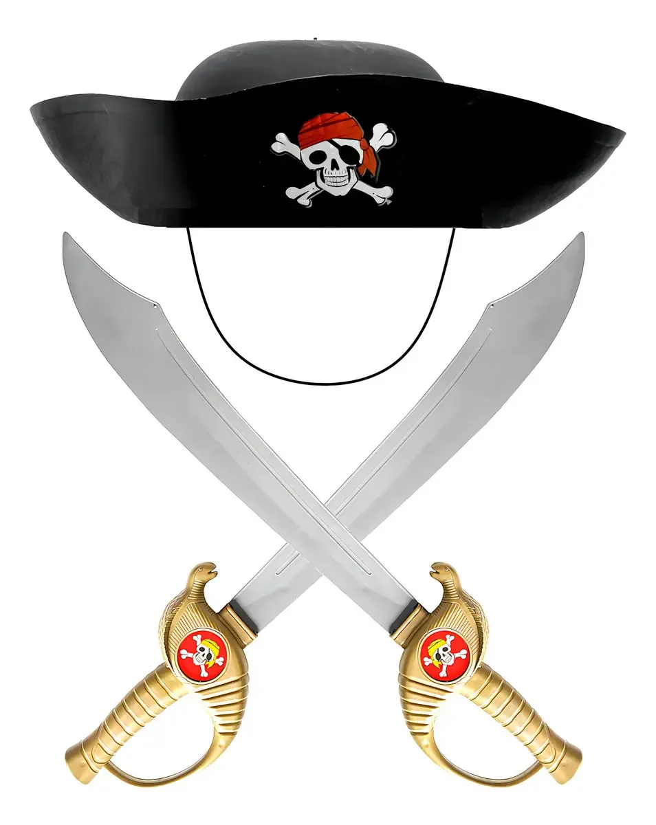 Fantasia De Pirata Infantil 2 Espadas E Chapéu Jack Sparrow