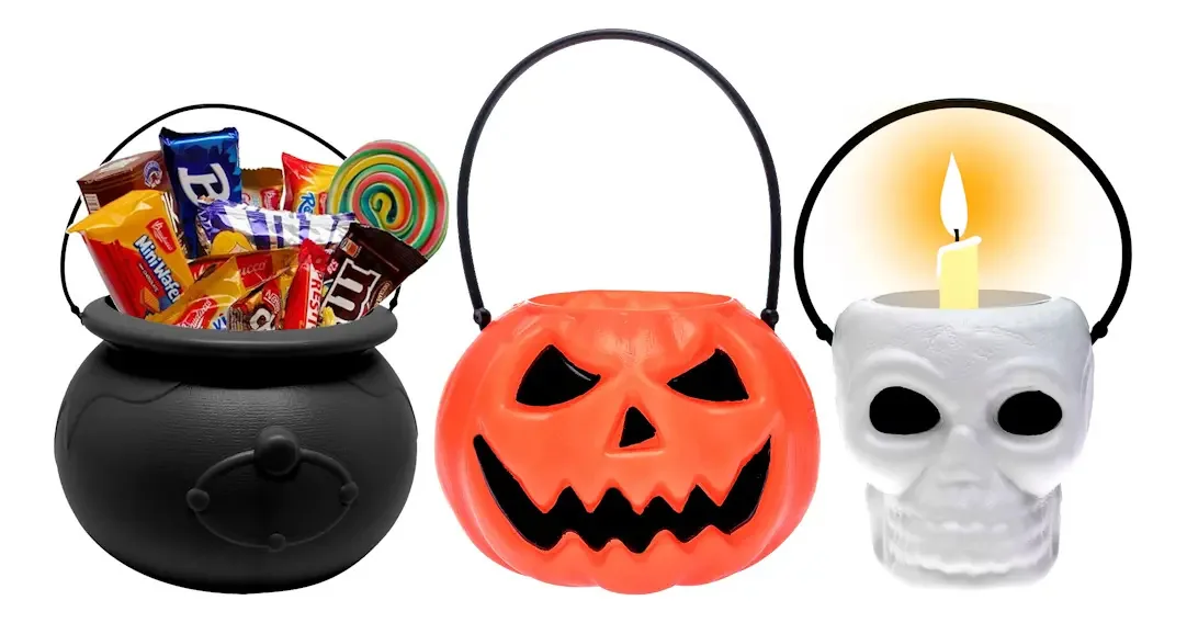 3 Baldes Mini Para Velas E Doces Decoração De Mesa Halloween