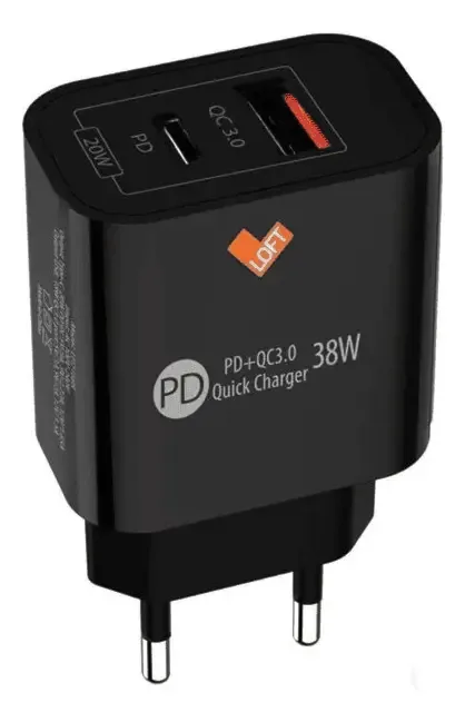 Carregador De Parede Loft Type C E Usb Pd 38w Pr Cor Preto