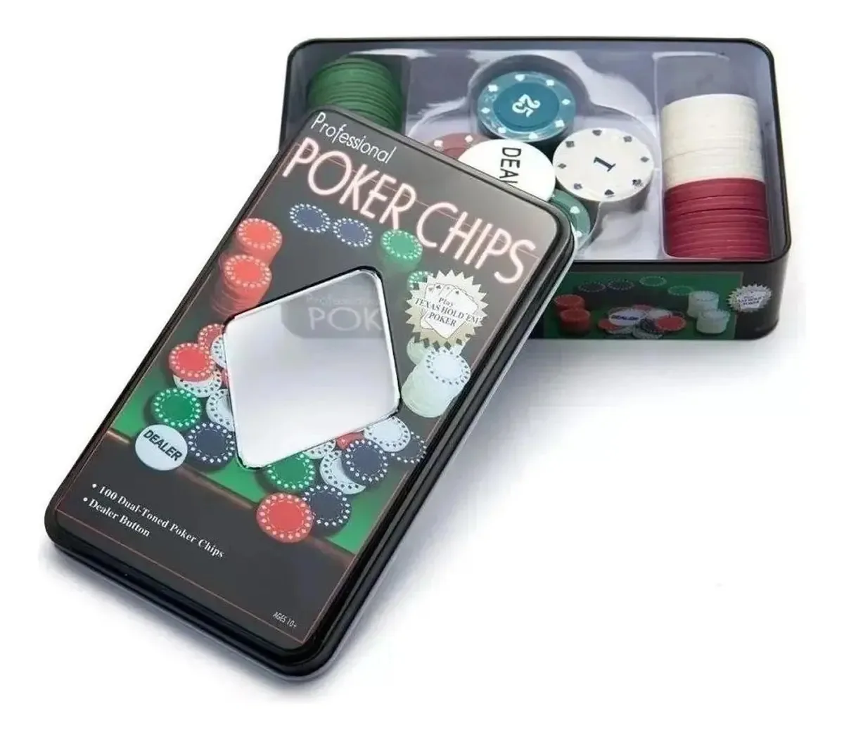 Jogo De Poker Profissional Lata Com 100 Fichas + Dealer