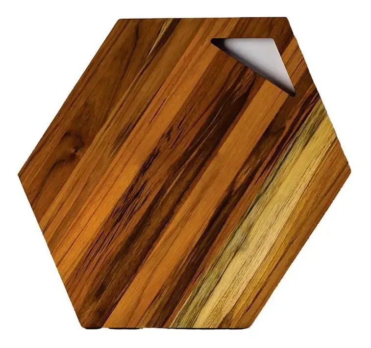 Tábua De Corte Madeira Teca Hexagonal