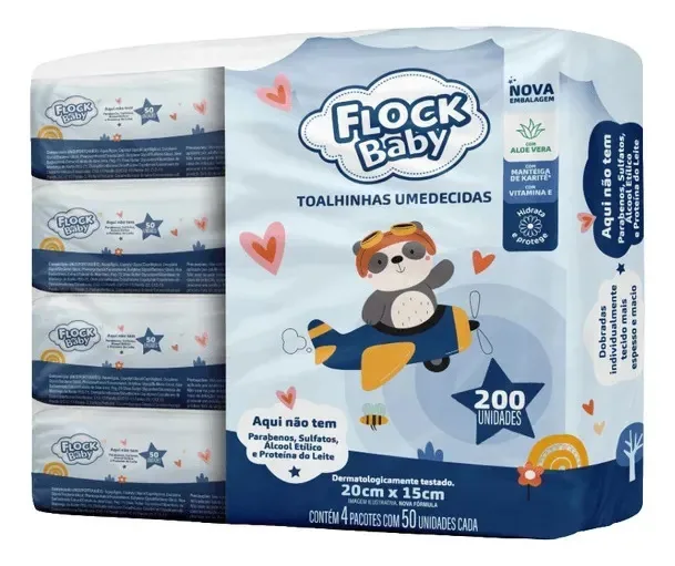 Lenços Umedecidos Flock Baby 200 Unidades Álcool Free Hipoalergênico