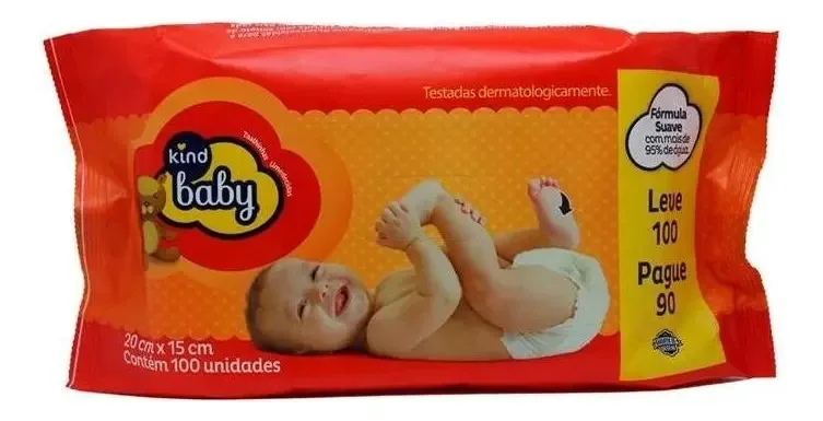 Lenços Umedecidos Kind Baby 100 Unidades Hipoalergênicos e Dermatologicamente Testados