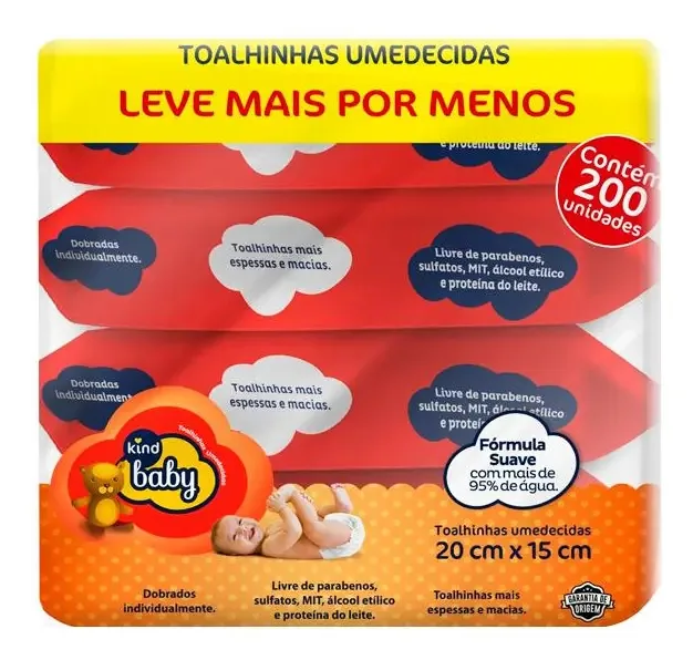 Lenços Umedecidos Kind Baby Hipoalergênicos Com Aloe Vera Kit 200 Un