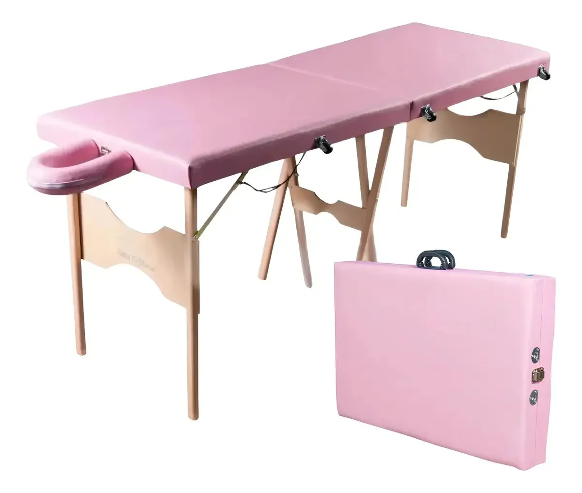 Maca Dobrável Madeira Sfm01 200kg Estética Massagem Portátil Cor Rosa Santa Fé Macas