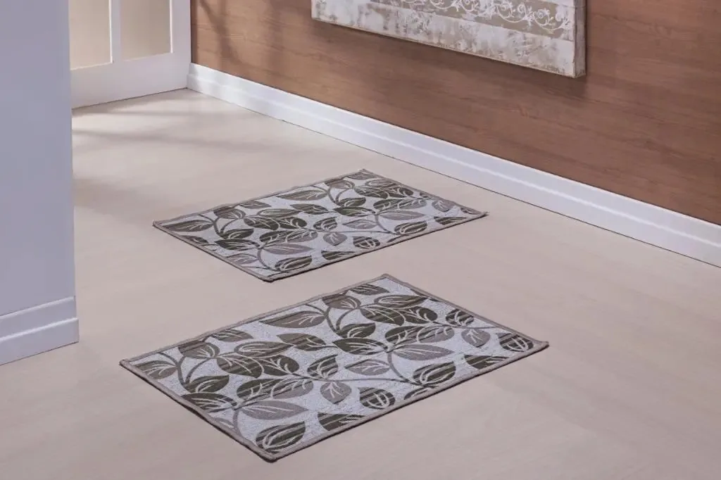 2 Tapetes Jacquard E Passadeira Estampados Folhagem