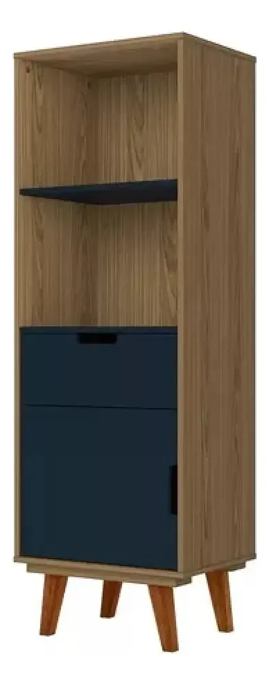 Estante Para Livros Box 1 Porta 1 Gaveta Freijó/azul