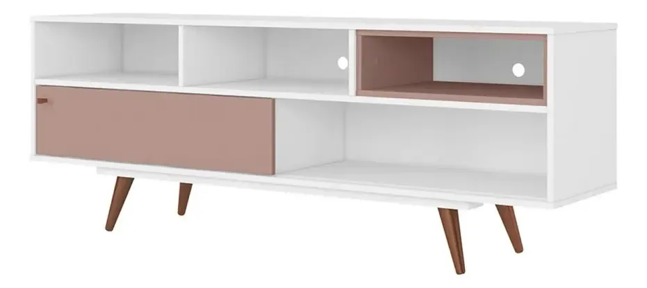 Rack Retro Lyon Branco/rose - Olivar Móveis Cor Branco