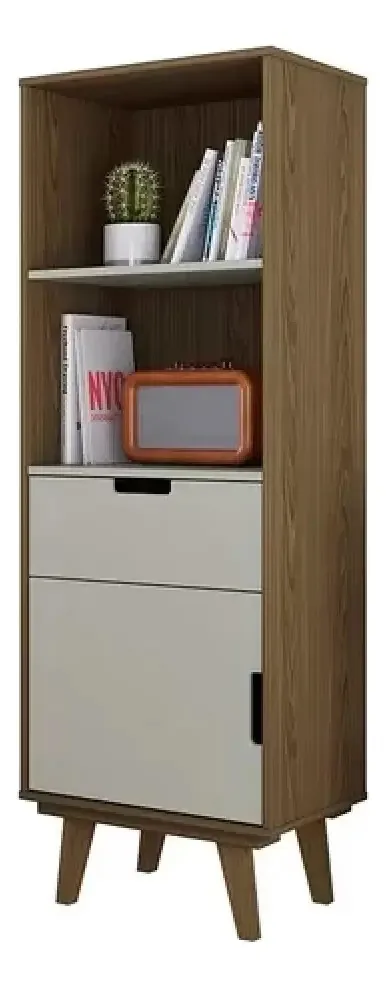 Estante Para Livros Prateleiras Retro Vintage Box Preto Cor Freijó/Off white