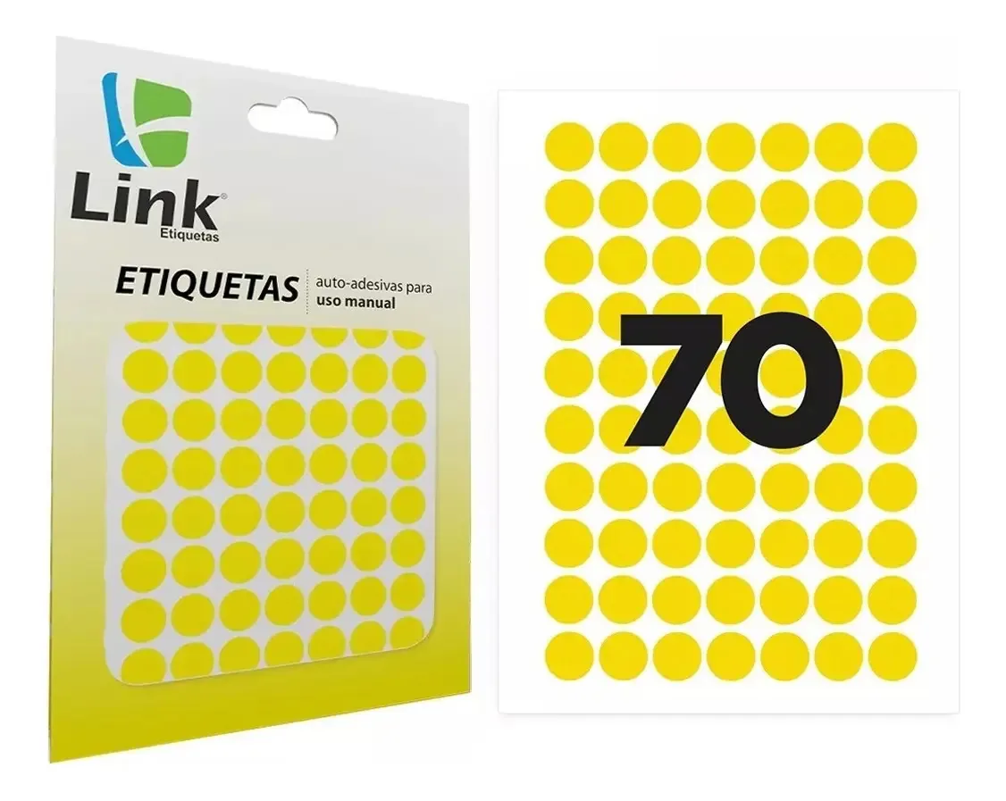 Etiquetas Adesivas Link Etiquetas® Bolinha 12mmØ Amarelas Multiuso 1050 Unid