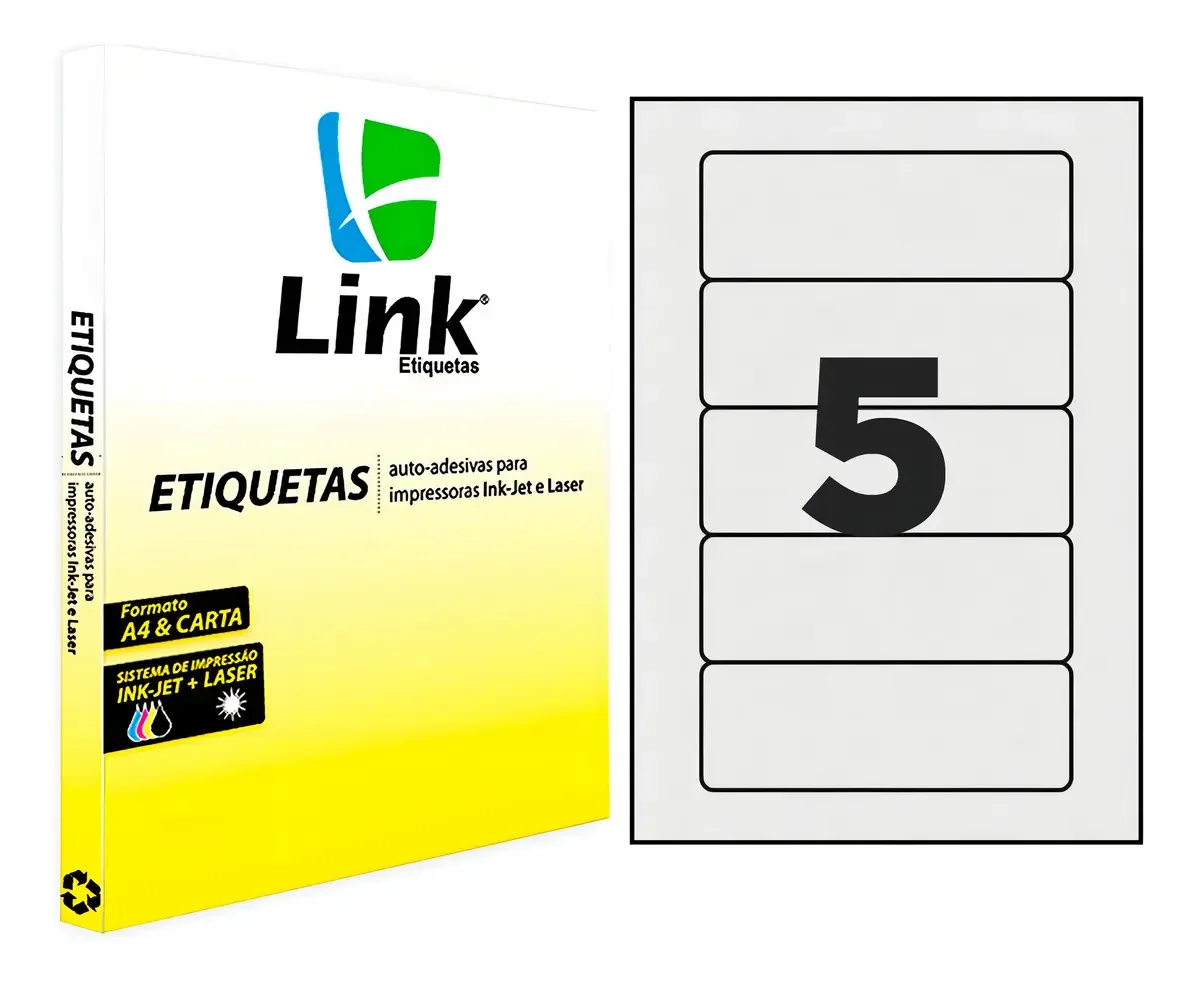 Etiquetas Autoadesivas Link Etiquetas® A4 Reciclado. Cor 150.0mm X 49.0mm Desenho Impresso Nenhum