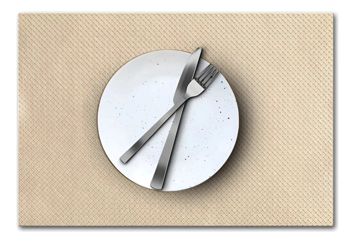 6 Jogo Americano Para Mesa - Trançado Palha - Lavável Cor Bege Trançado Palha Retangular
