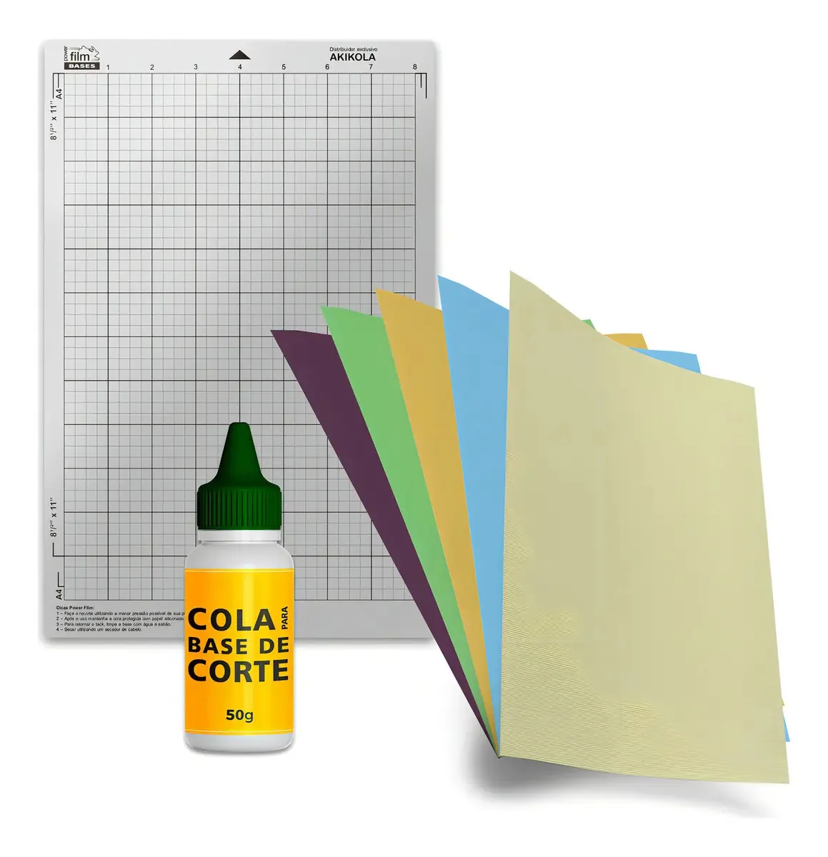 5 Bases De Corte A4 Para Portrait + Cola 50g + Colorplus Cor Transparente
