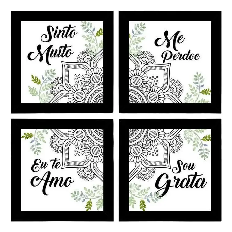 Quadros Decorativos 4 Quadros 19 X19 Cm Ho'oponopono Mandala