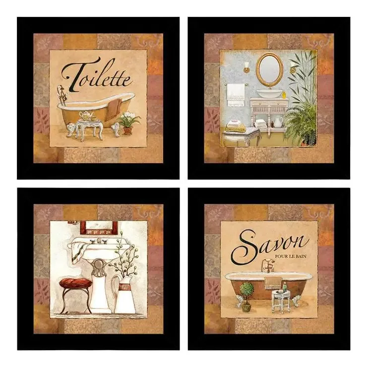 Quadros Decorativos 4 Quadros 19 X19 Cm Cada Toilette/savon