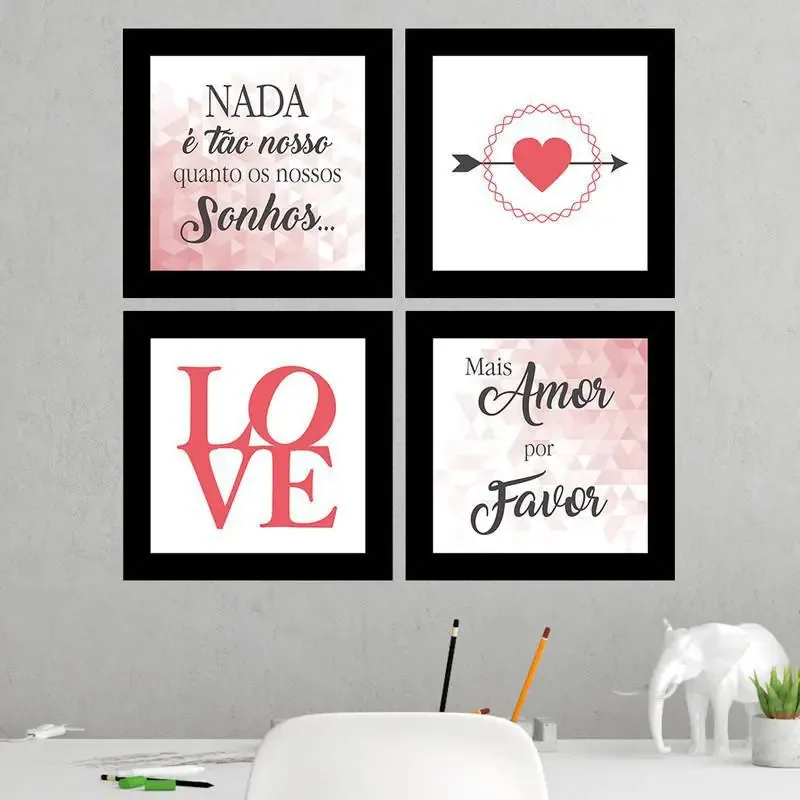 Quadros Decorativos 4 Quadros 19 X19 Cm Mais Amor Por Favor
