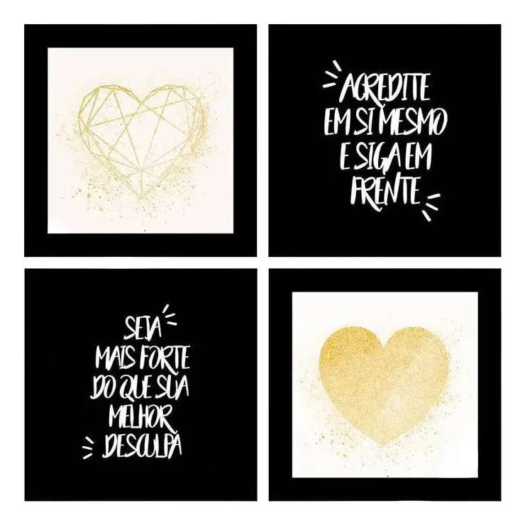 Quadros Decorativos 4 Quadros 19x19cm Cada Seja Forte