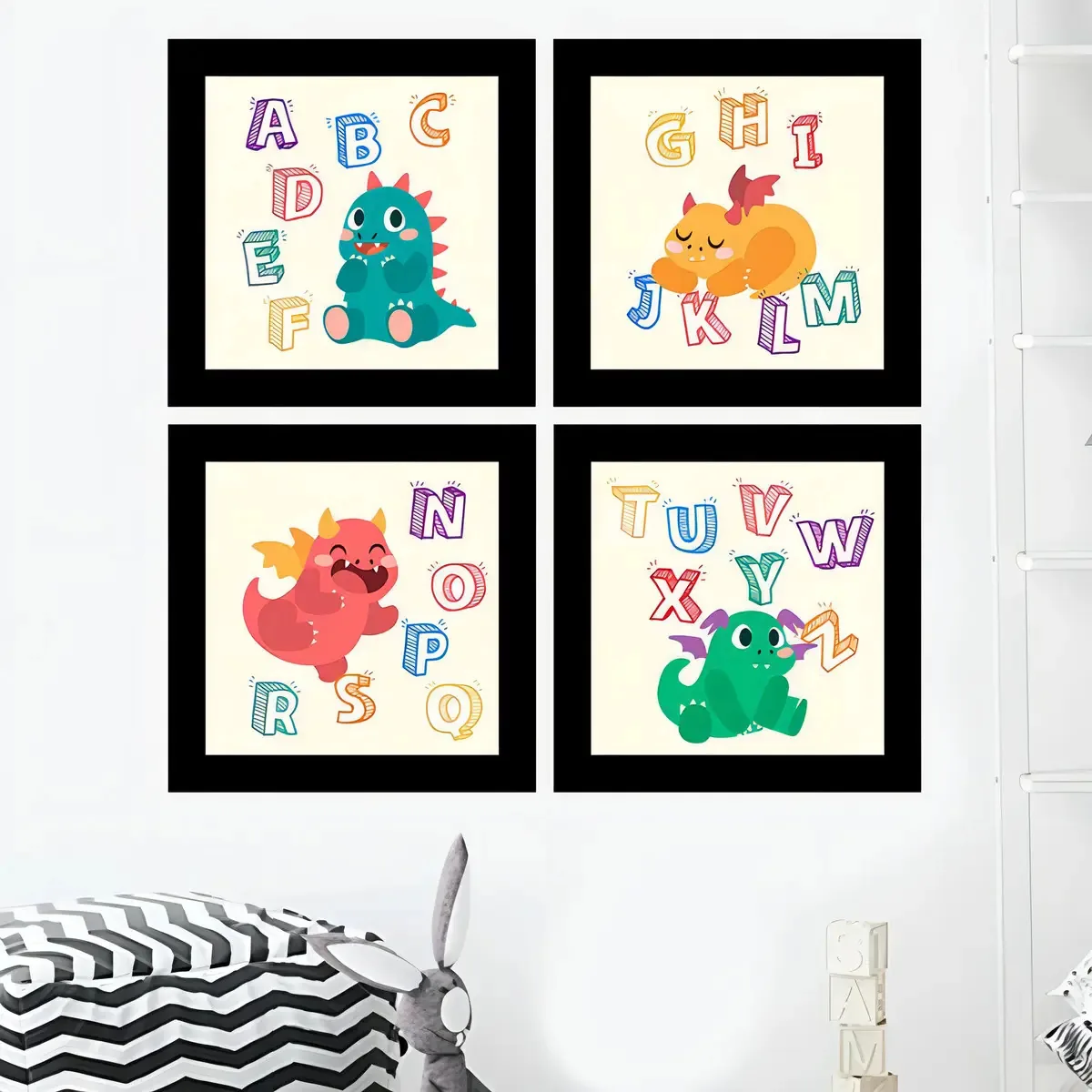 Quadros Decorativos 4 Quadros 19x19cm Cada Alfabeto