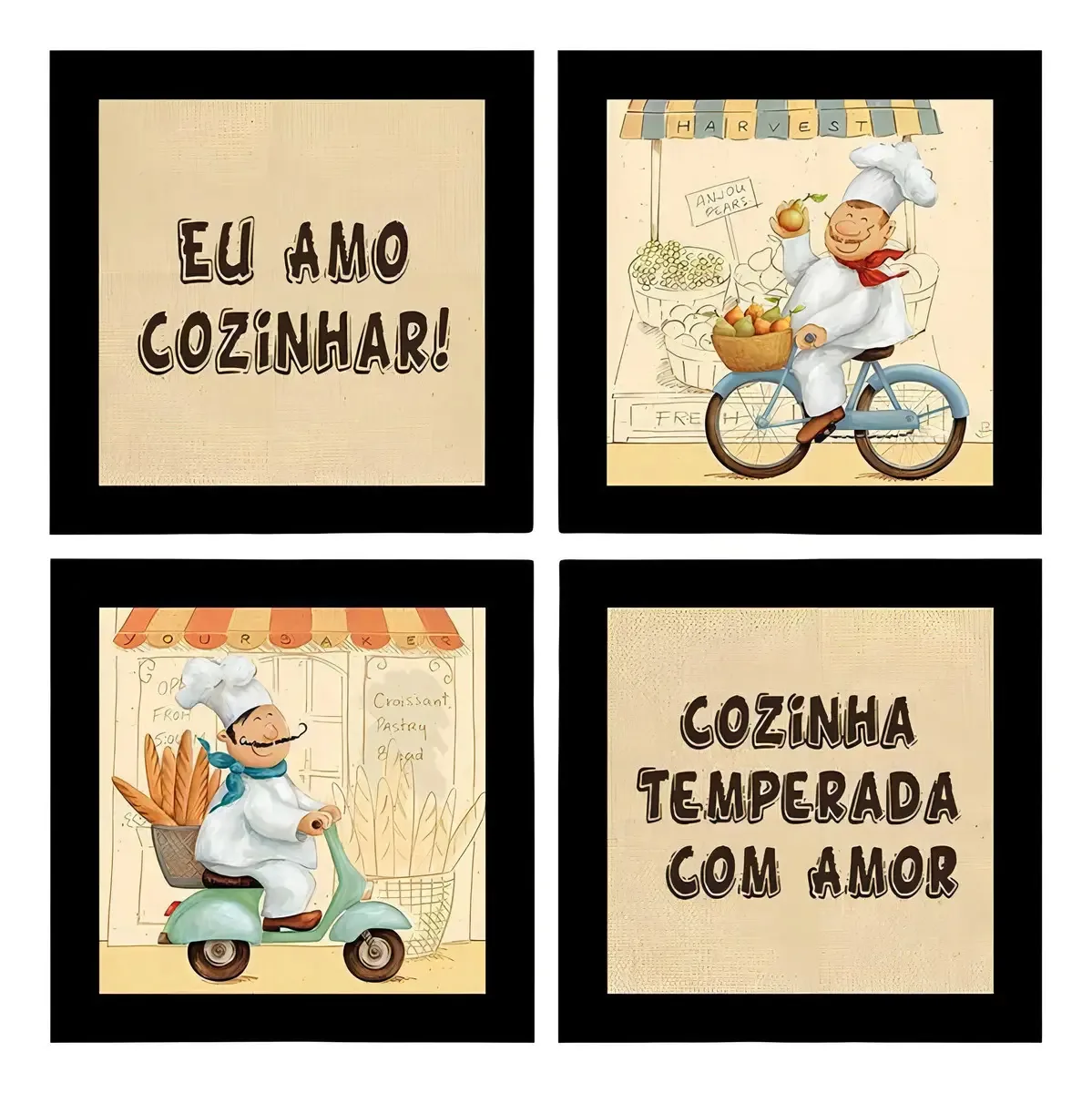 Quadros Decorativos 4 Quadros 19x19cm Cada Eu Amo Cozinhar