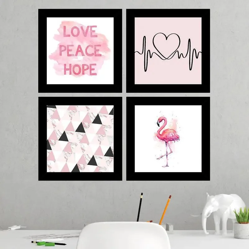 Quadros Decorativos 4 Quadros 19x19cm Cada Love Peace Hope