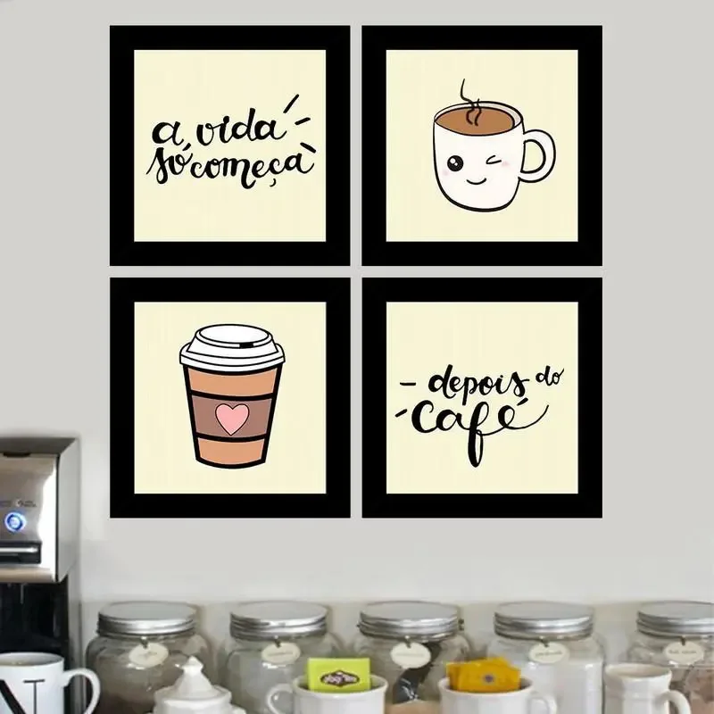 Quadros Decorativos 4 Quadros A Vida Começa Depois Café