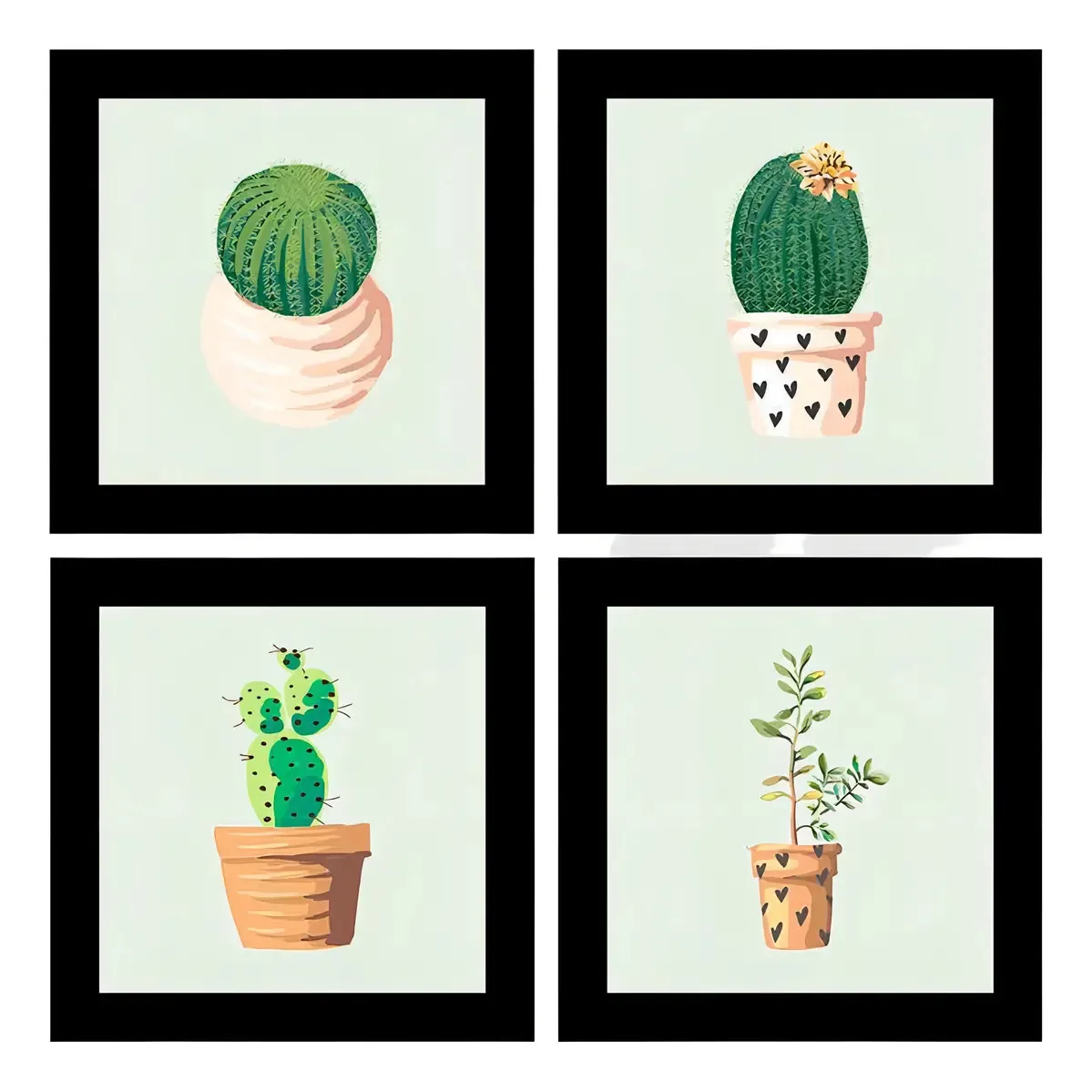 Quadros Decorativos 4 Quadros 19x19cm Cada Tipos De Cactos