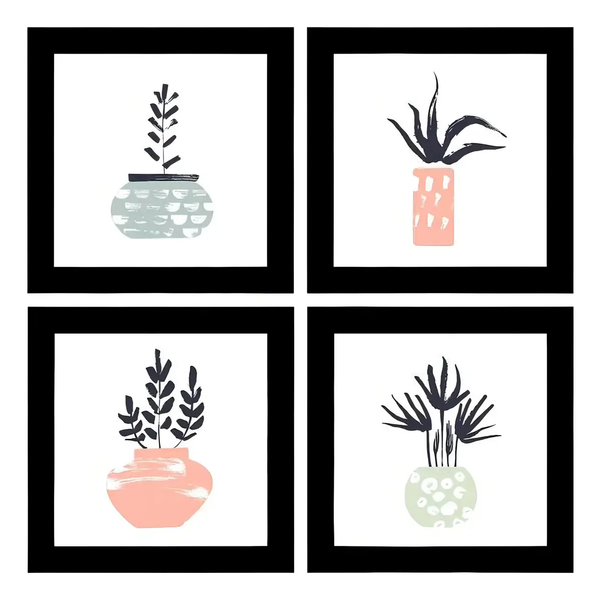 Quadros Decorativos 4 Quadros 19x19cm Vasinhos De Plantas