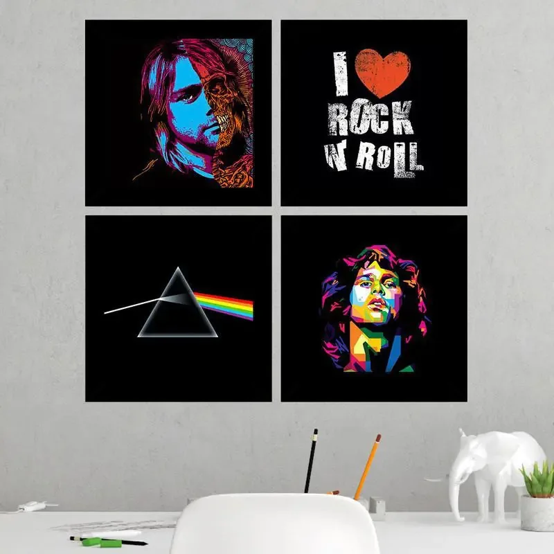 Quadros Decorativos 4 Quadros 19x19cm I Love Rock N'roll