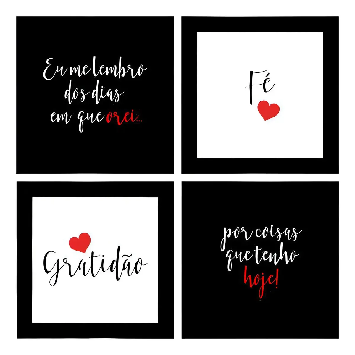 Quadros Decorativos 4 Quadros 19 X19 Cm Fé Gratidão Vermelho
