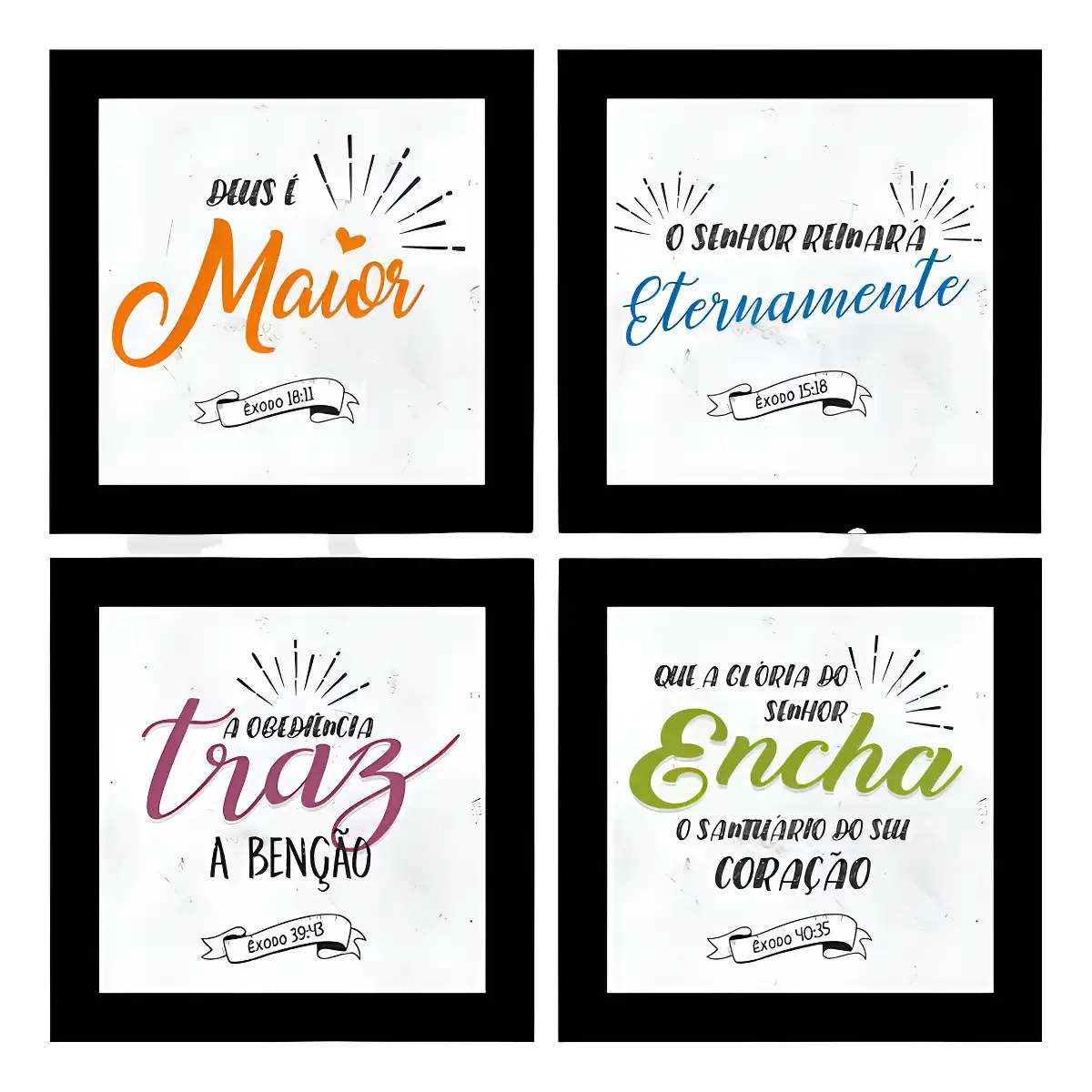 Quadros Decorativos 4 Quadros 19x19cm Cada Frases Religiosas