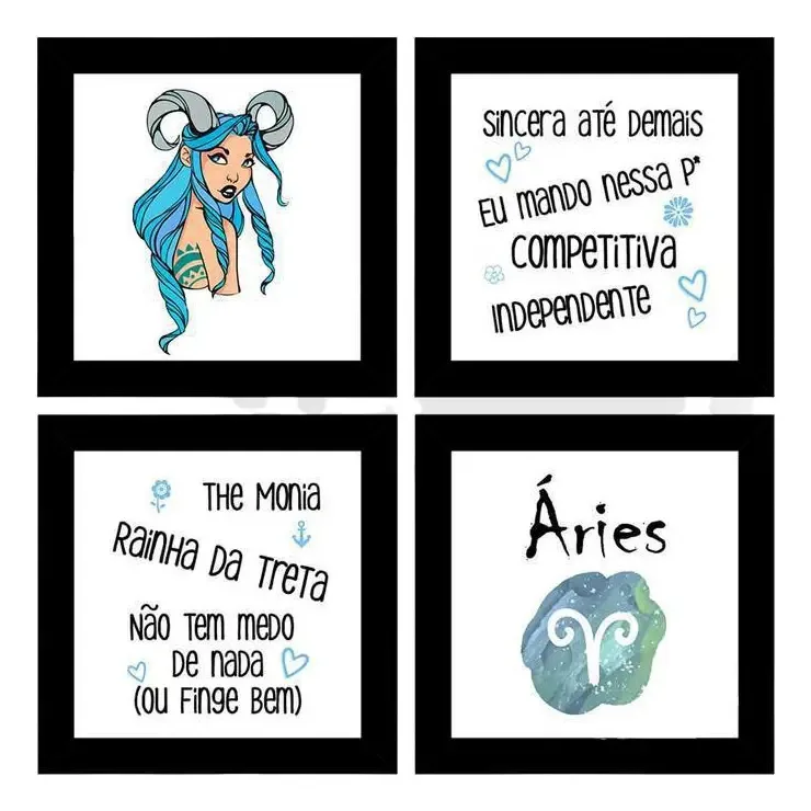 Quadros Decorativos 4 Quadros 19x19cm Cada Signo Áries