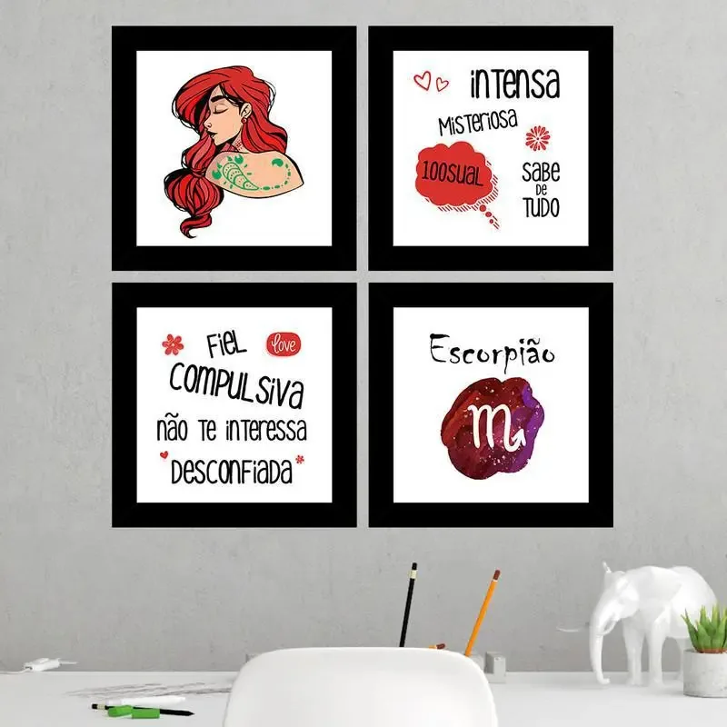 Quadros Decorativos 4 Quadros 19x19cm Cada Signo Escorpião