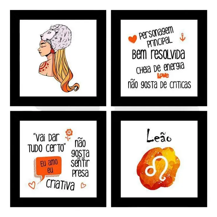 Quadros Decorativos 4 Quadros 19x19cm Cada Signo Leão