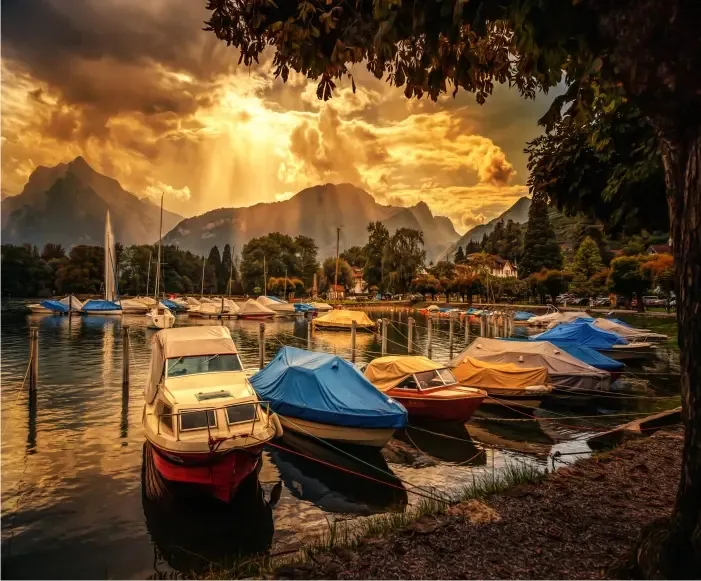 Adesivo Paisagem Natureza Lago Papel Parede Barcos Gg195