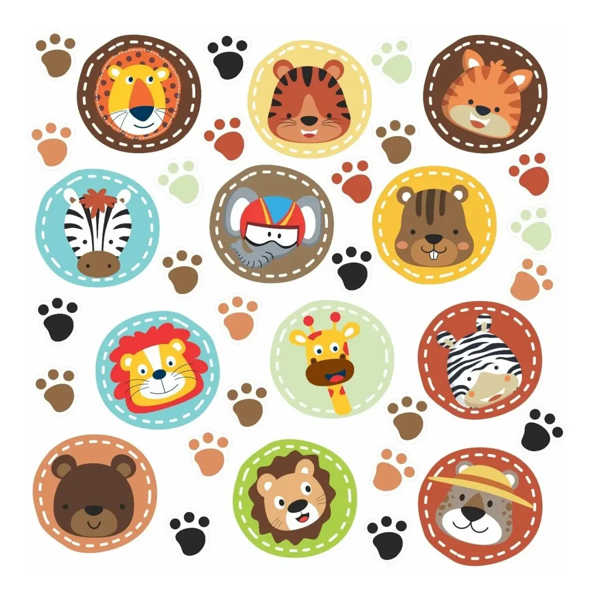 Adesivo Infantil Safari Animais Colorido para Quarto do Bebê