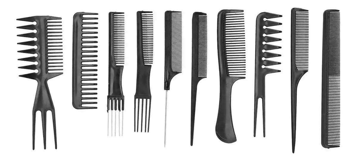 Kit 10 Pentes Plástico Profissional Upbel Preto Resistente Calor