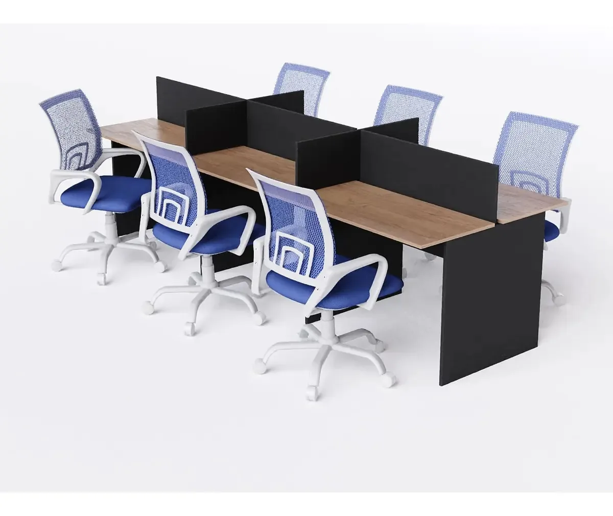 Estação De Trabalho 6 Lugares 270x120cm Com 6 Cadeiras Wave Cor Azul Médio