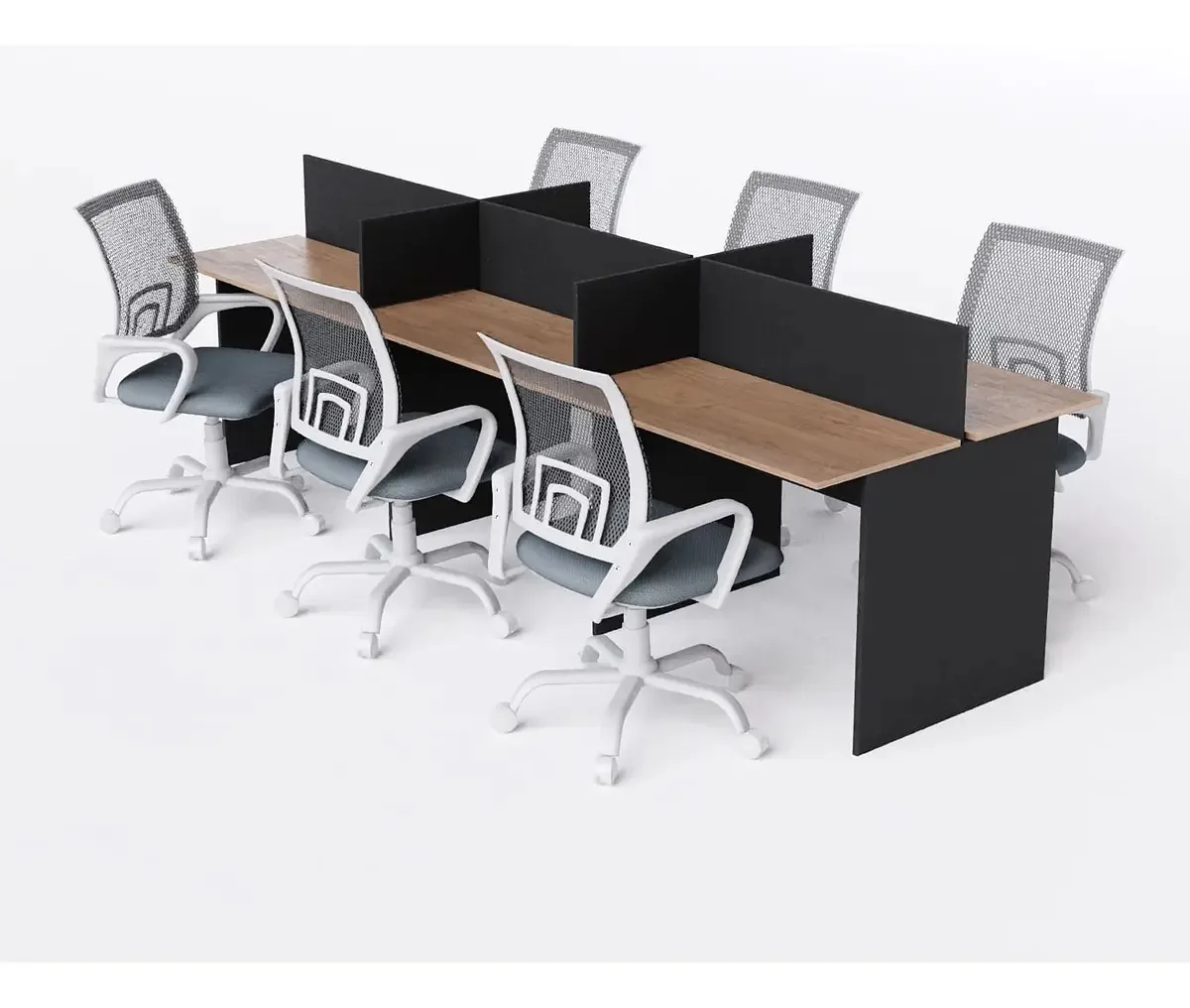 Estação De Trabalho 6 Lugares 270x120cm Com 6 Cadeiras Wave Cor Cinza