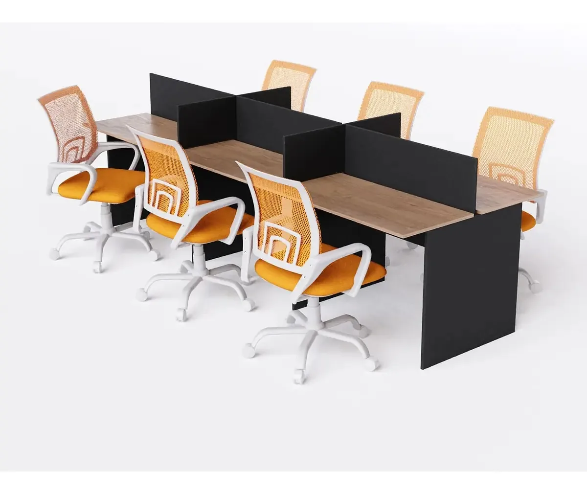Estação De Trabalho 6 Lugares 270x120cm Com 6 Cadeiras Wave Cor Laranja