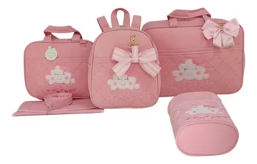 Kit Bolsa Maternidade 5 Pçs Nuvem Rosa Menina Cor Rosa