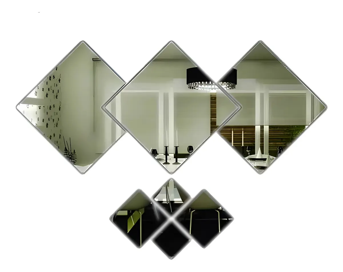 Kit Com 7 Espelhos Quadrados Cantos Cortados Pequenos Sem Moldura