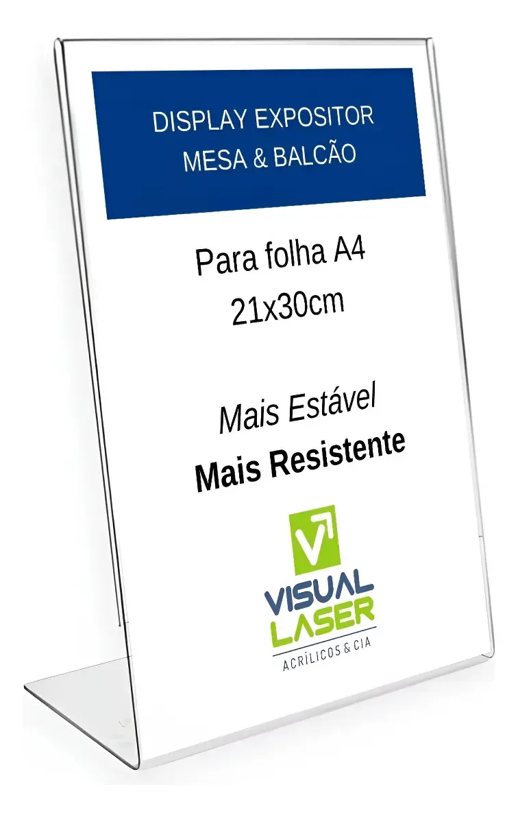 Display Expositor Acrílico Cristal A4 L Mesa Balcão Vertical Transparente