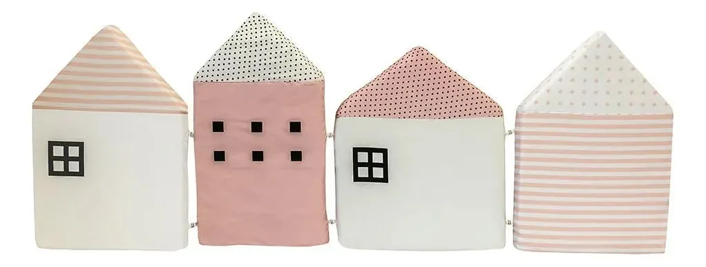 Jogo De 4 Almofadas Casinha Rosa 47x25x5cm