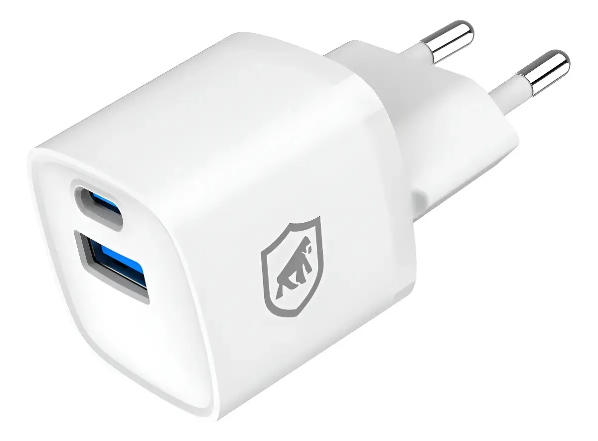 Carregador de Parede GShield Ultra Fino 20W com USB-C e USB-A, para iPhone e Android