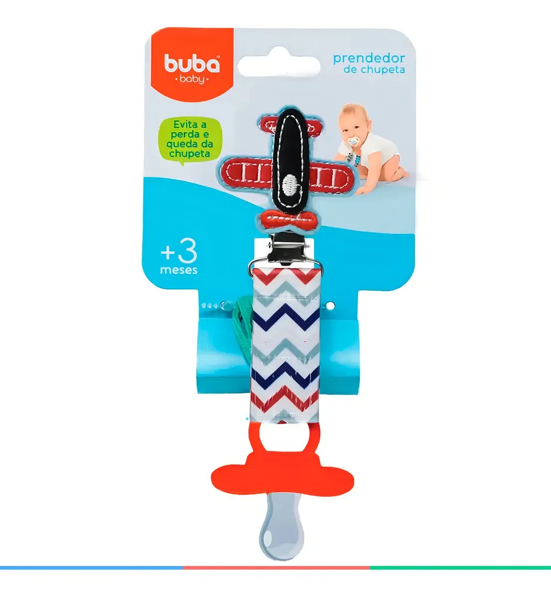 Prendedor Para Chupeta Aviãozinho Azul E Vermelho Buba Baby