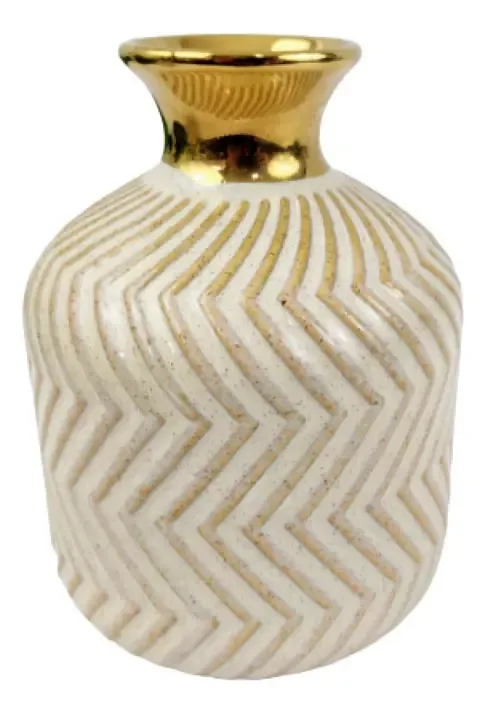 Vaso Decorativo Nude Com Dourado 16x12cm Vaso Ceramica G
